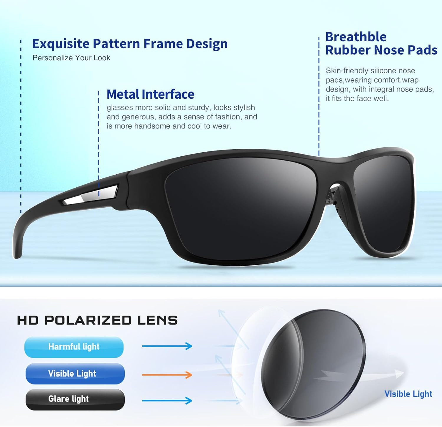 Polarized Sports Sunglasses for Men: UV400 Protection Glasses Womens Wrap around