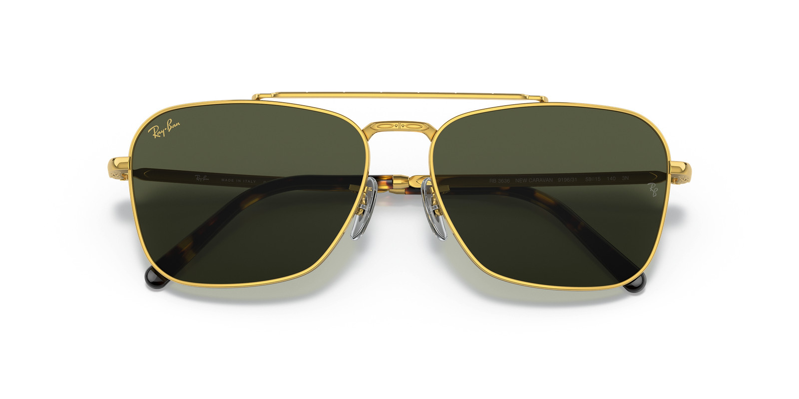 Ray-Ban New Caravan Polished Gold/Green Classic 58mm Sunglasses RB3636 919631 58