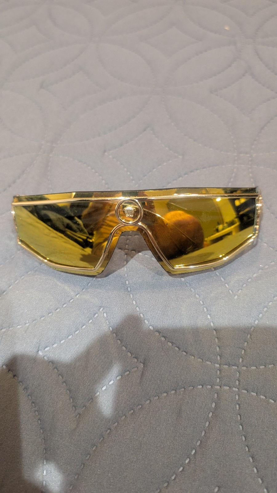 Versace VE2226 Shield Sunglasses Metal Frame Gold Tinted UV400(ORIGINALS)