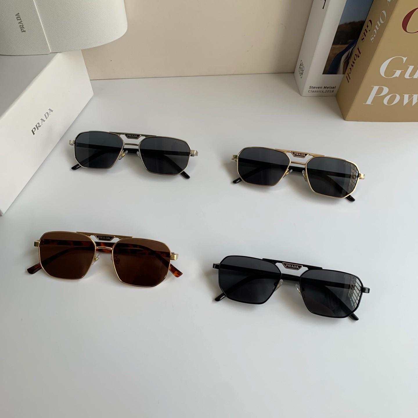 PRADA SPRA54 Pilot Sunglasses Silver‑Tone Metal Black Lens Logo Plaque 60‑16‑145