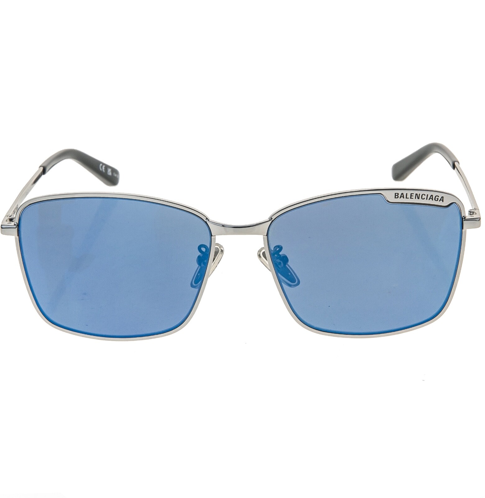 BALENCIAGA TAG PLATE 0280 Ruthenium Blue Mirror Sunglasses Unisex BB0280SA 003