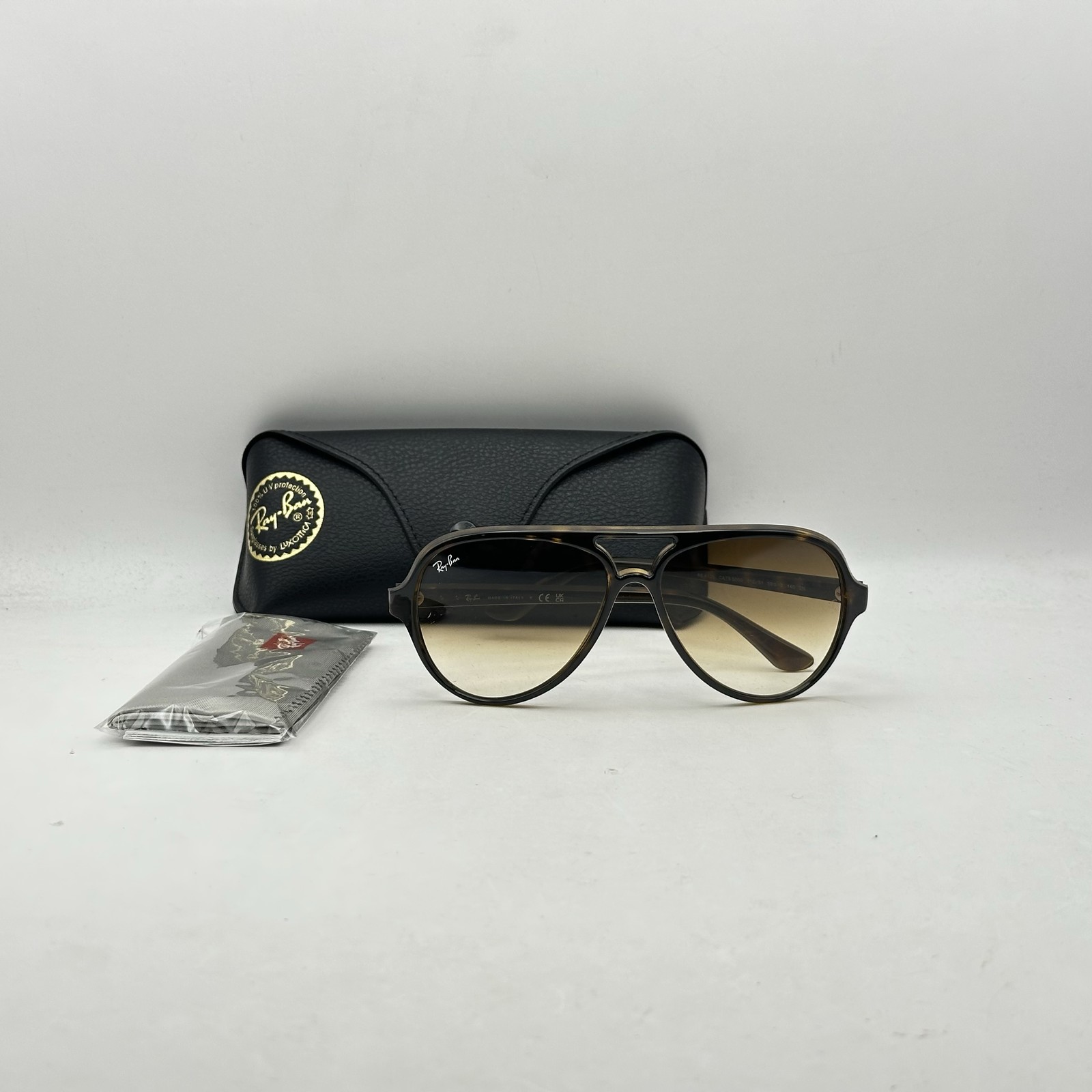 Ray Ban Cats 5000 Gradient Double Bridge Aviator Sunglasses RB4125 Havana/Brown