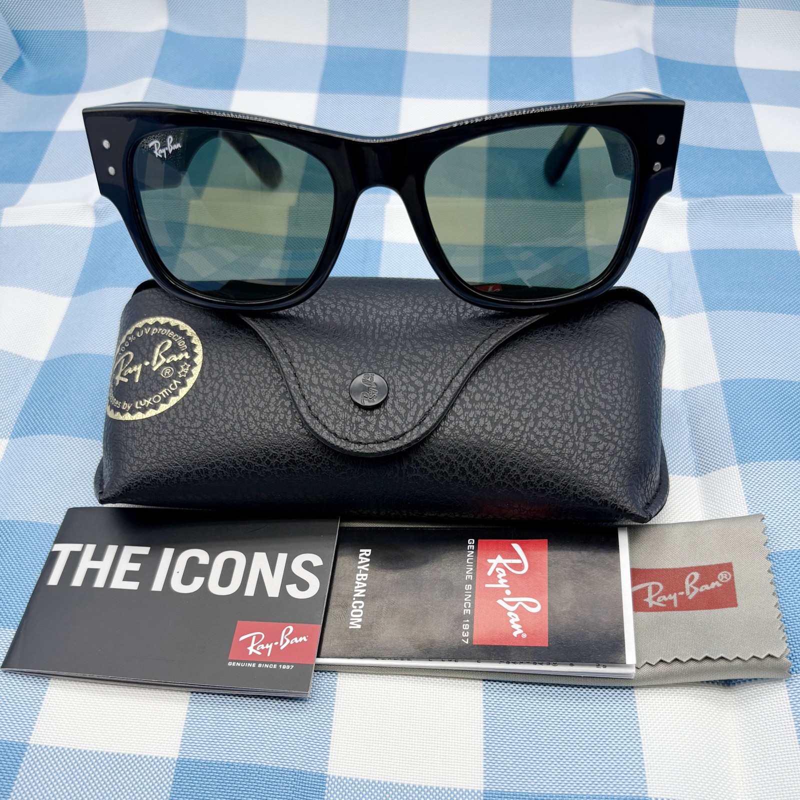 Ray-Ban Mega Wayfarer Sunglasses RB0840S 901/31 Black Frame Green Lens 51-21 145