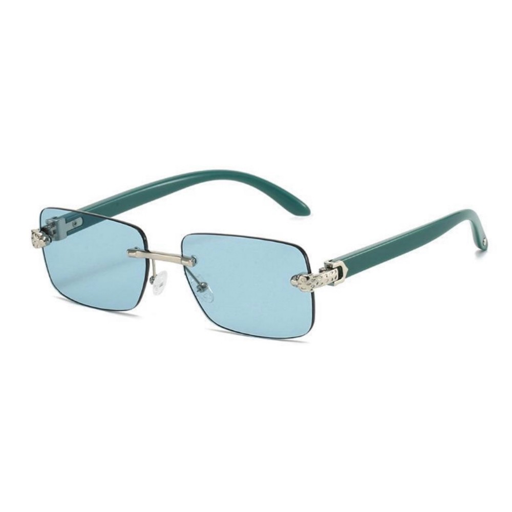 Mens Leopard Head Turquoise Tint Rimless Gold Frame Hip Hop Buffs Sunglasses