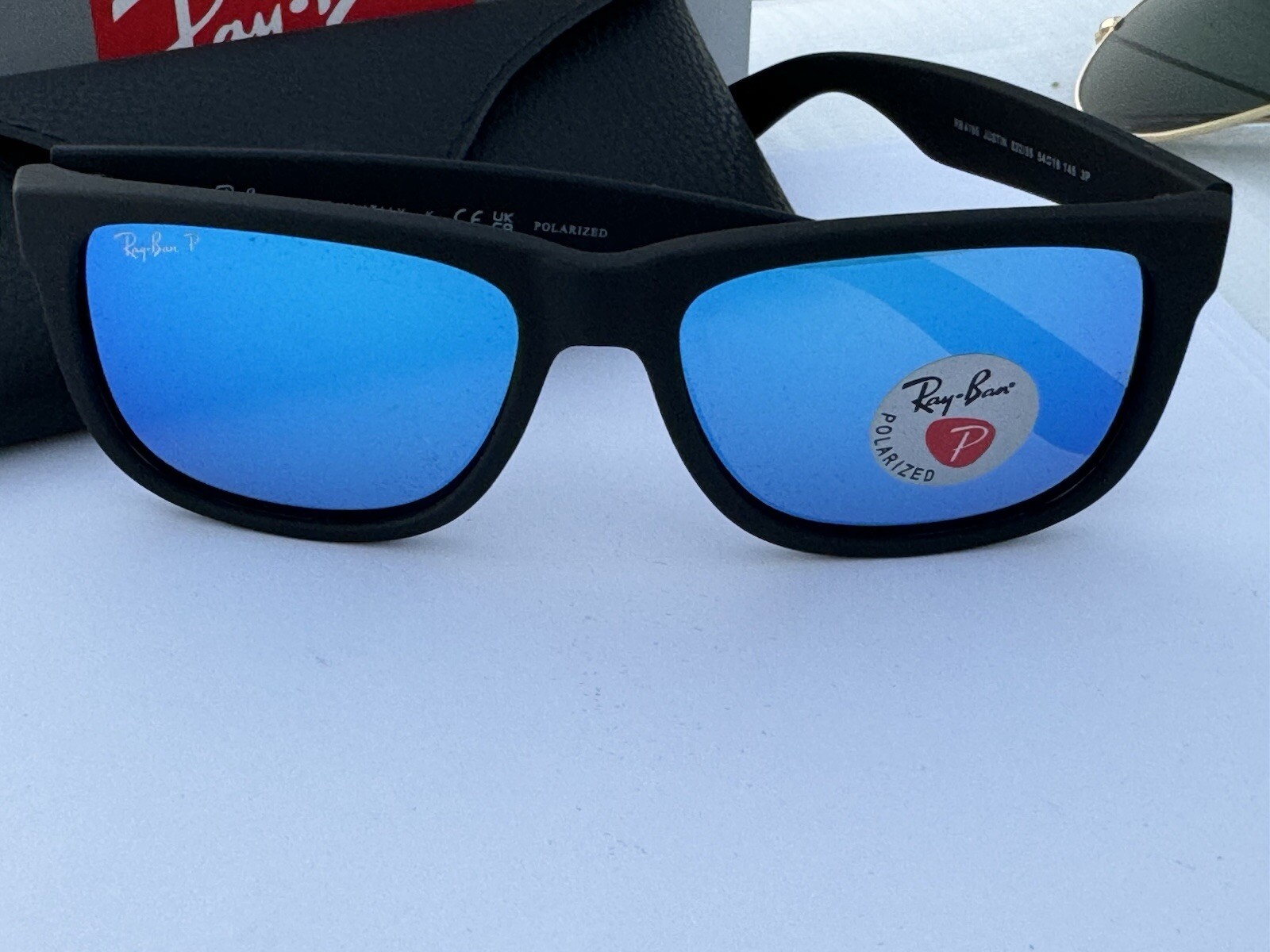 NEW Ray-Ban RB4165 622/55 JUSTIN Matte Black/Polarized Blue Mirror Sunglasses 54