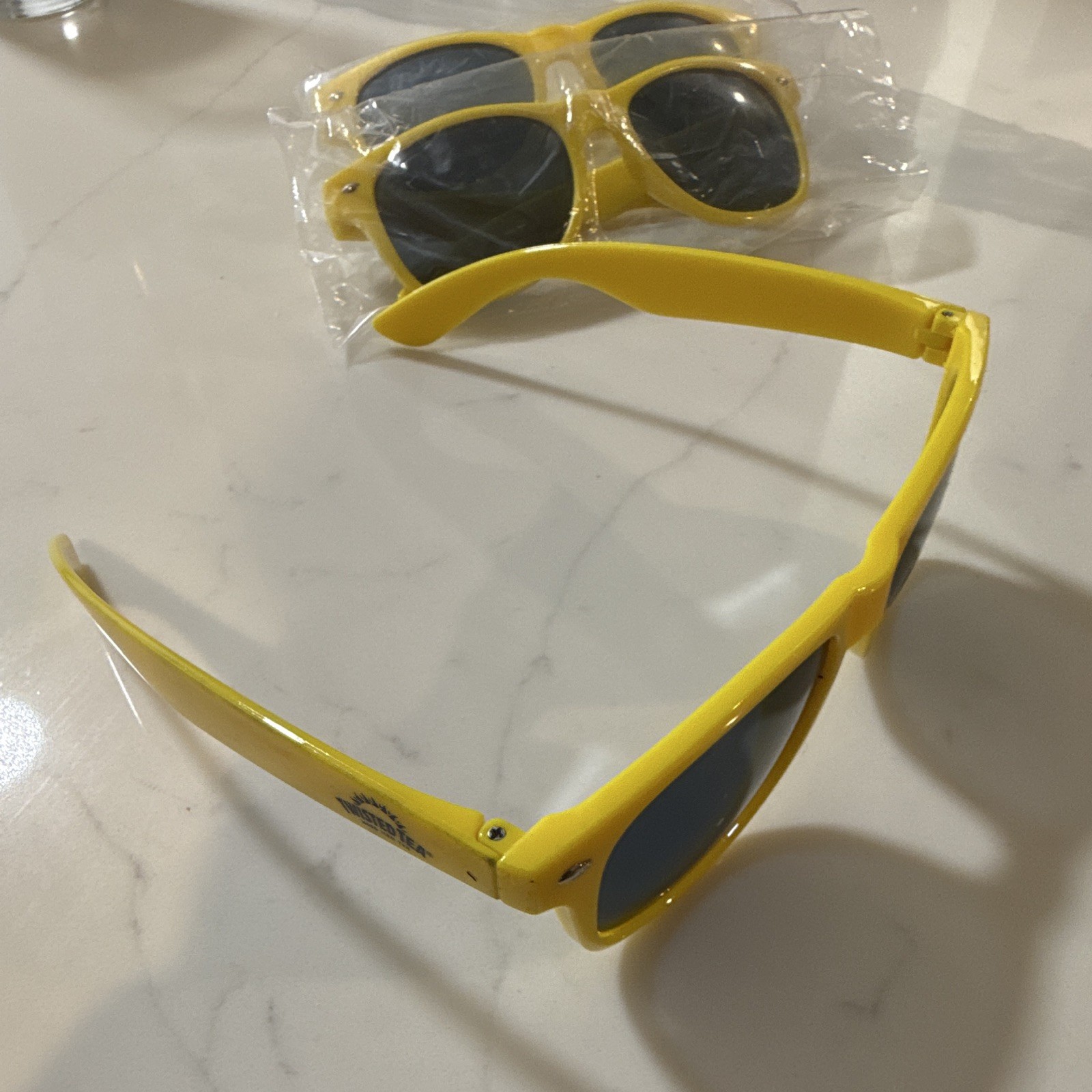 Twisted Tea Sunglasses Yellow Plastic Frame Black Lenses UV400 3pc