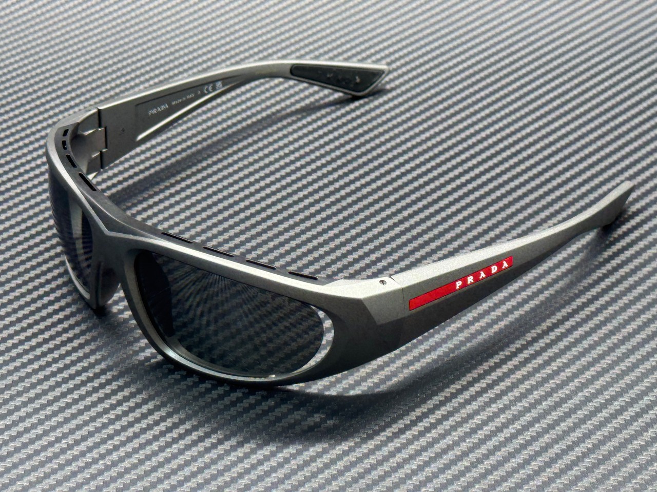 PRADA LINEA ROSSA PS B03S 16X7W1 Matte Grey Silver Mirror Men’s 57 mm Sunglasses