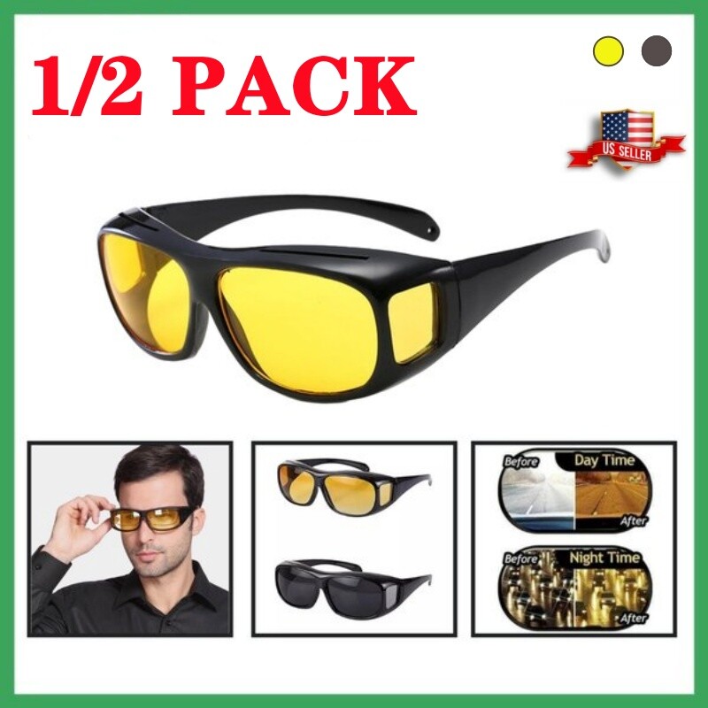1/2PCS HD Day Night Vision Glasses Driving Sports Wraparound Fit Over Sunglasses