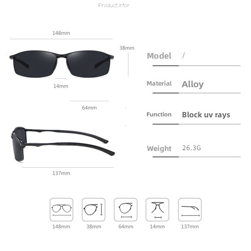 Men s Polarized Sunglasses UV400 Metal Frame Rectangle Driving Sports Glasses