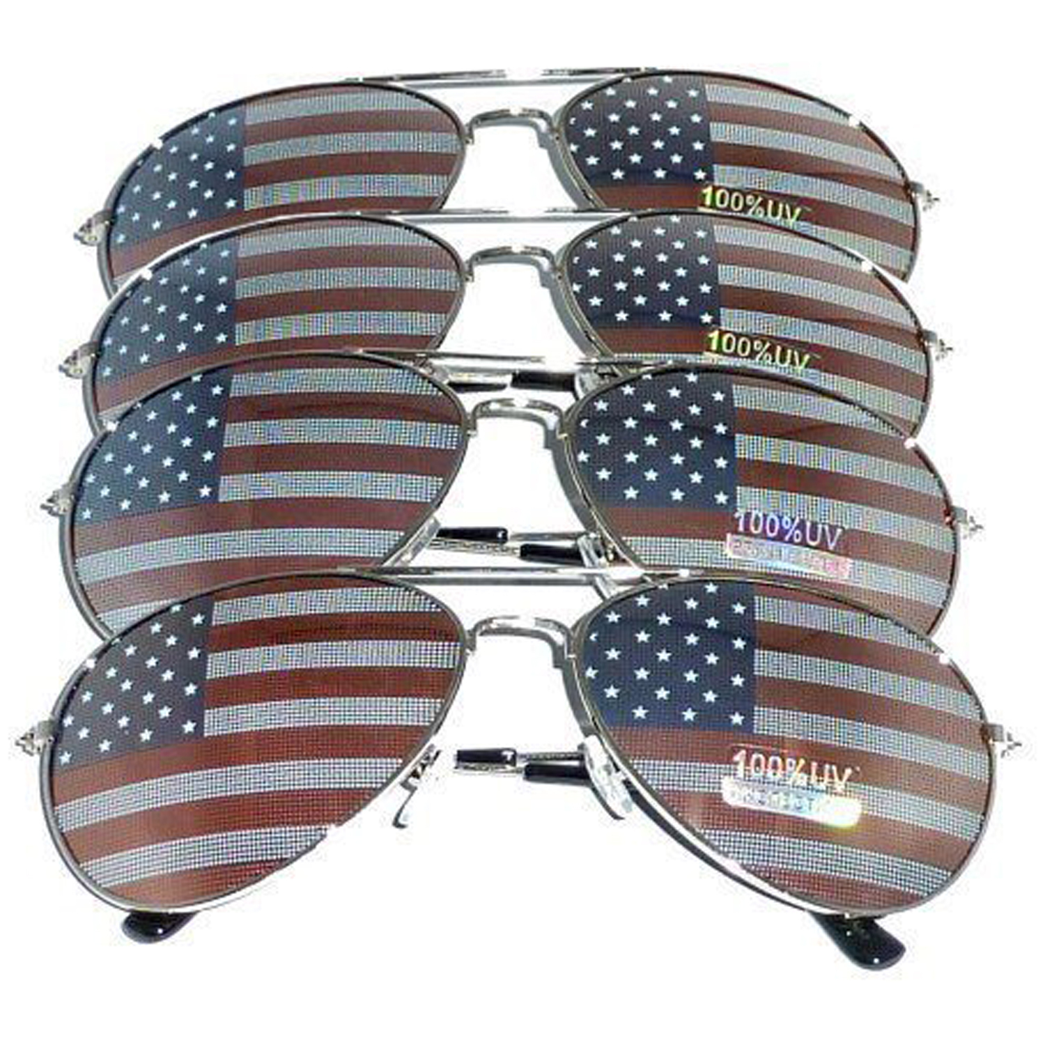 4 PAIRS of SILVER US Aviator USA American Flag Sunglasses United States stars