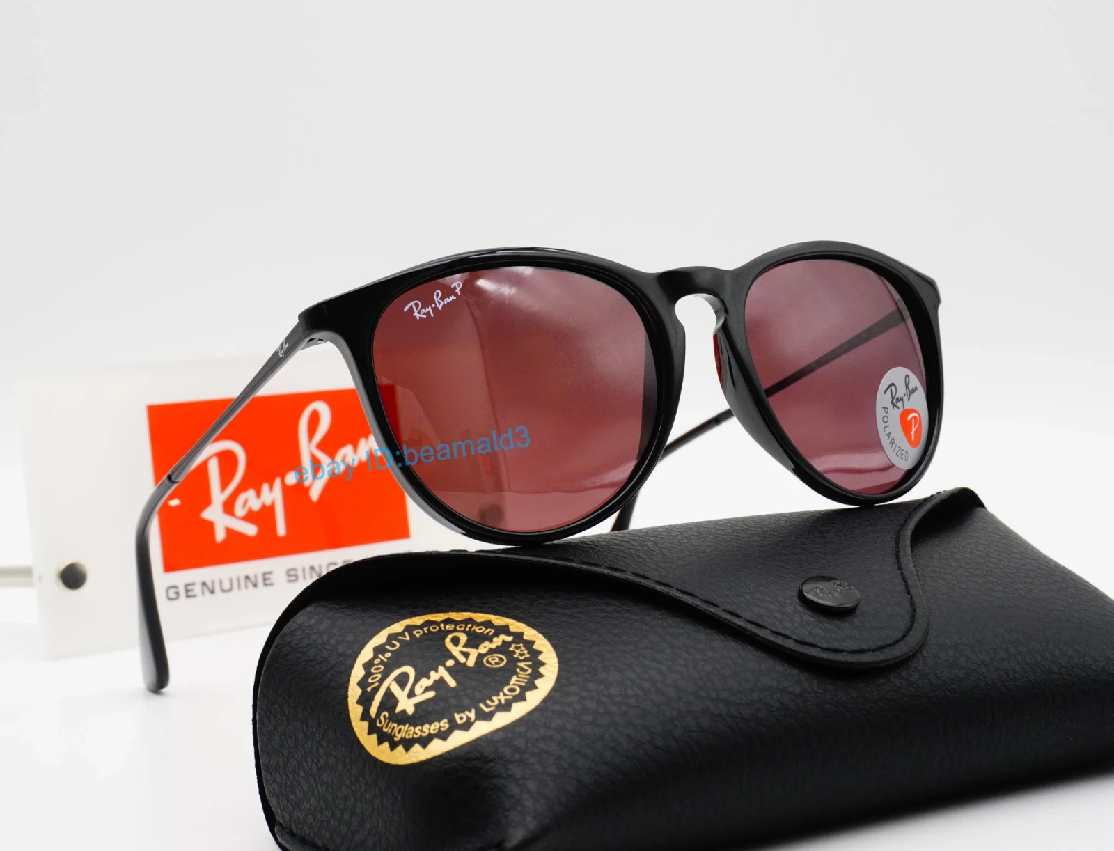 Ray-Ban Erika RB4171 Polarized Sunglasses Round Lens Purple / Black Frames 54MM