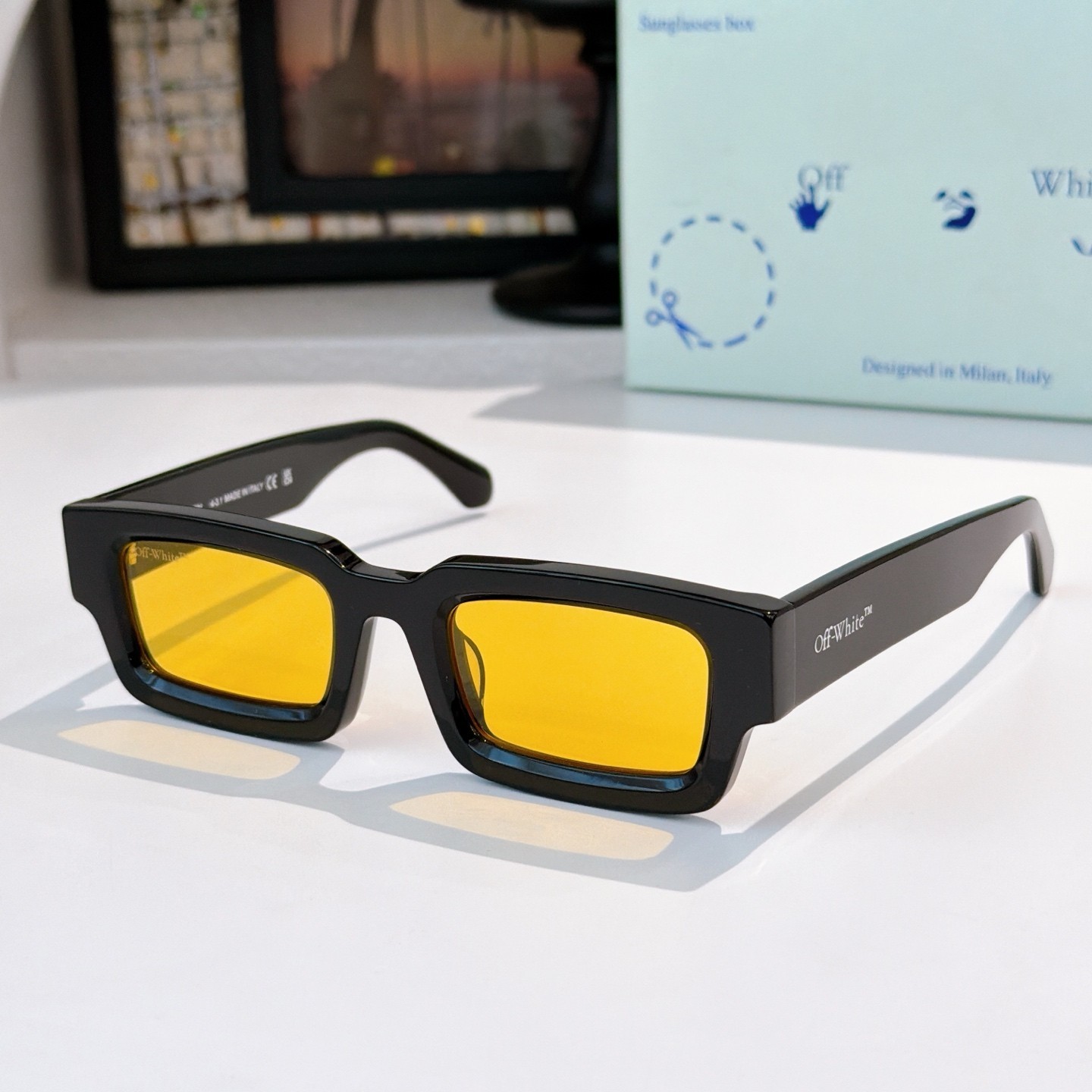 Off-White Lecce OERI089 Unisex Eyeglasses Black/Yellow 50-24 145mm