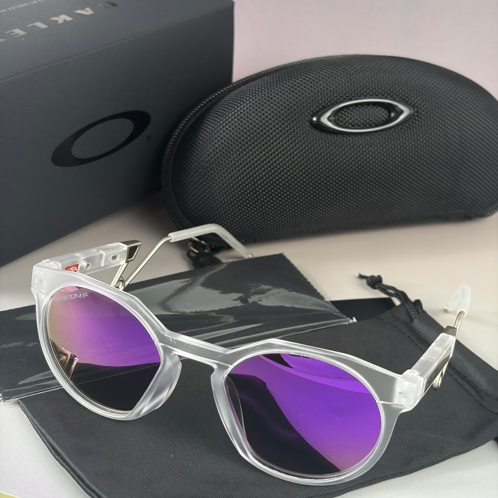 Oakley HSTN Metal Clear Frame Prizm Violet Sunglasses New