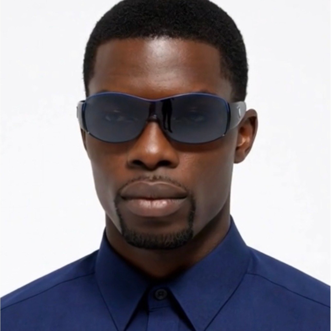 Sunglasses Men Sports UV400 Protection Single Lens Metal Khan Blue Dark Lens New