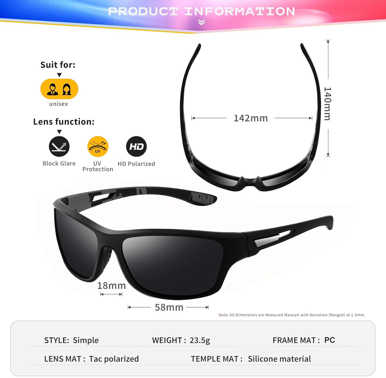 Polarized Sports Sunglasses for Men: UV400 Protection Glasses Womens Wrap around