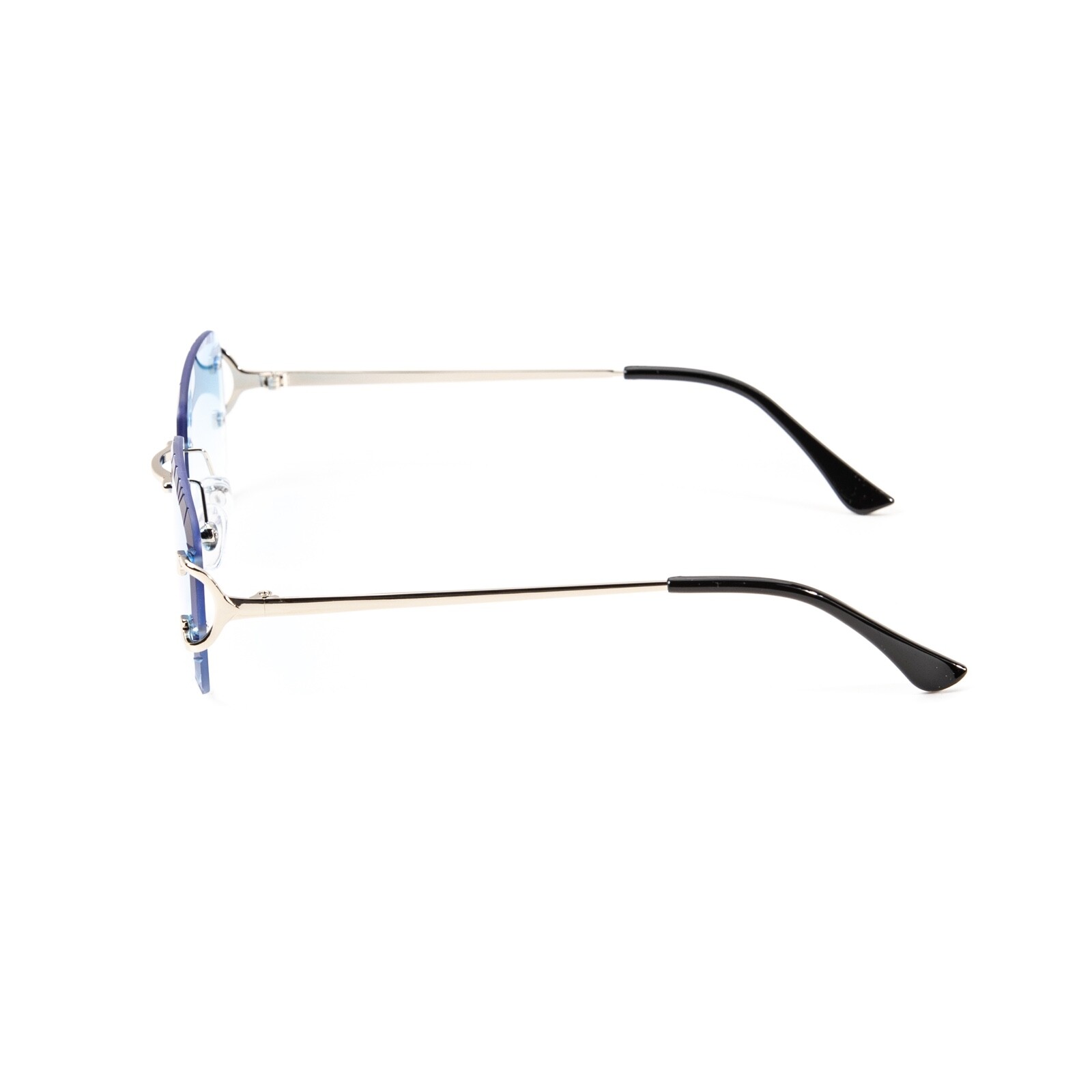 Gem Cut Sky Blue Tint Silver Frame Hip Hop Rimless Luxury Square Sunglasses