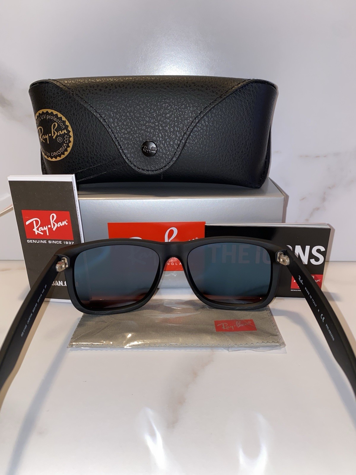 Ray-Ban Justin RB4165 Polarized Sunglasses Blue Mirror Lens UV400 Black 54mm