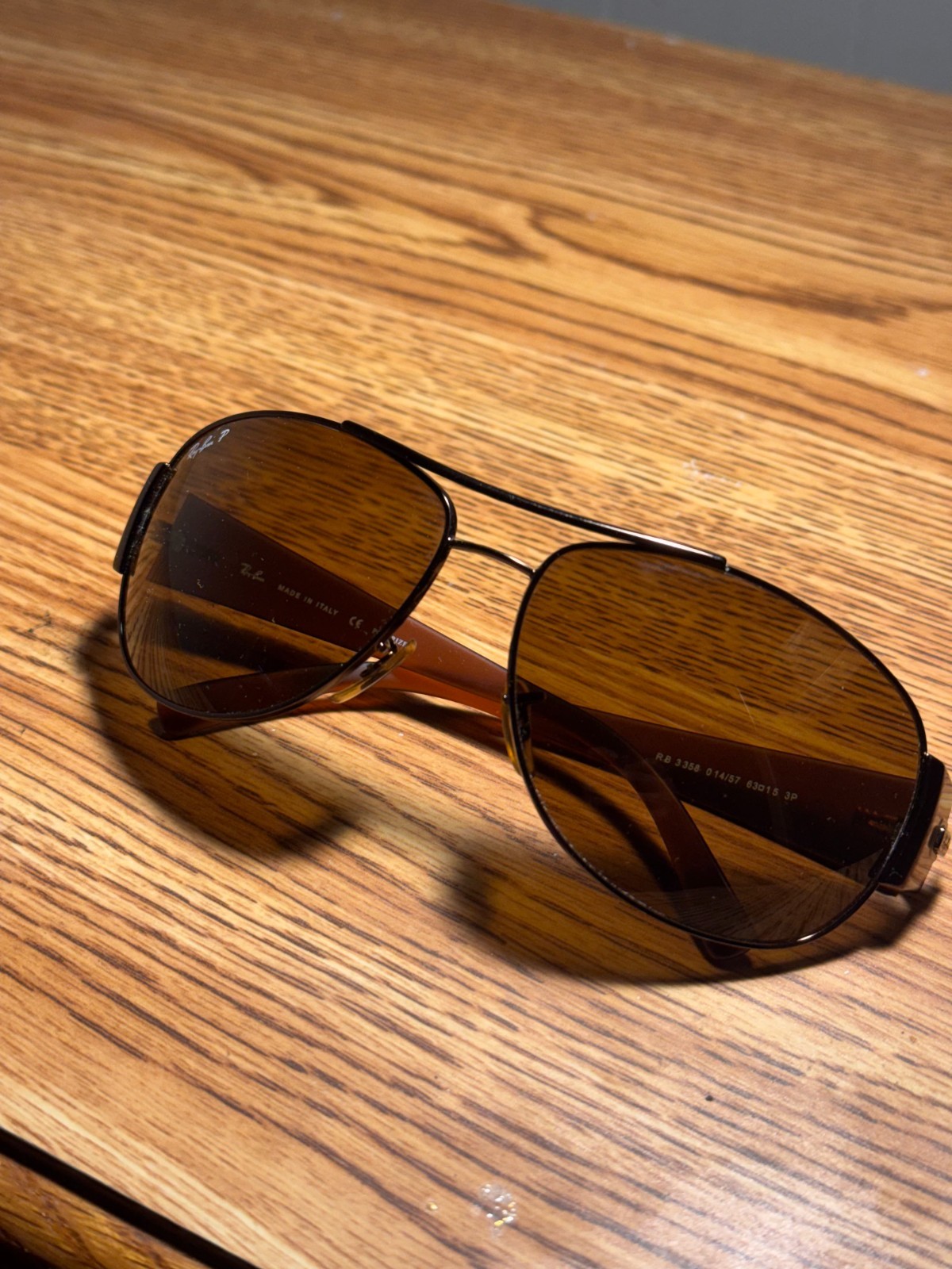 Ray Ban RB 3358 014/57 Brown Polarized Wrap Sunglasses 63-15mm