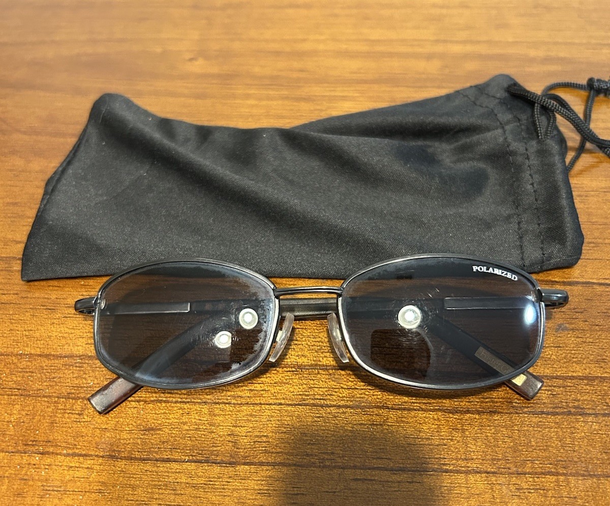 Fosters Oval Polarized Sunglasses Black Metal Frame Gray Tinted Lense