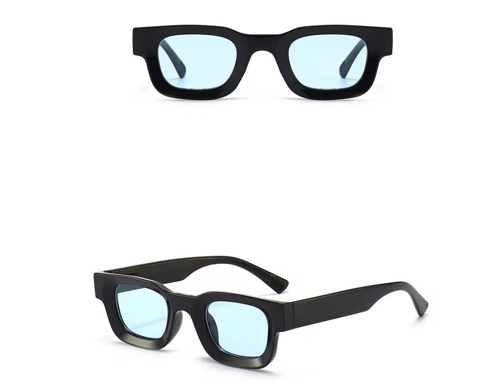 Men’s Sunglasses Square UV 400 Protection Black Frame Blue Lens Rapper Luxury