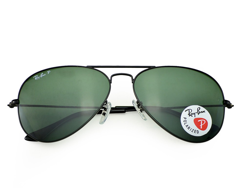 Ray-Ban Sunglasses RB3025 Aviator Classic Black Frame Polarized Green Lens 58mm