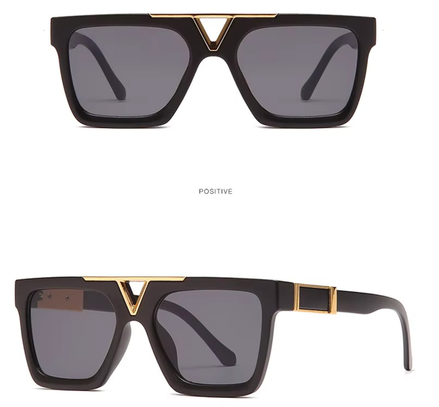 Sunglasses Men Designer Fashion Gold Metal Bar Dark Black Lens Retro Classic NEW