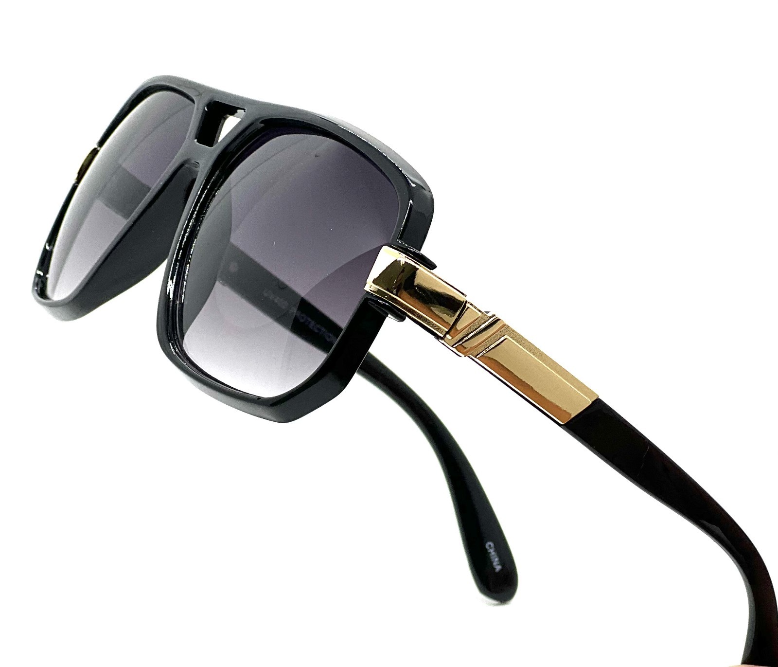 Men Sunglasses Designer Square Black Lens Gold Fashion Classic Retro Vintage NEW