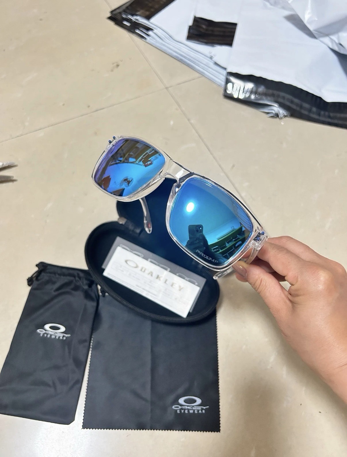 Oakley Holbrook XL OO9417 Men’s Square Sunglasses Clear Frame Blue Mirrored