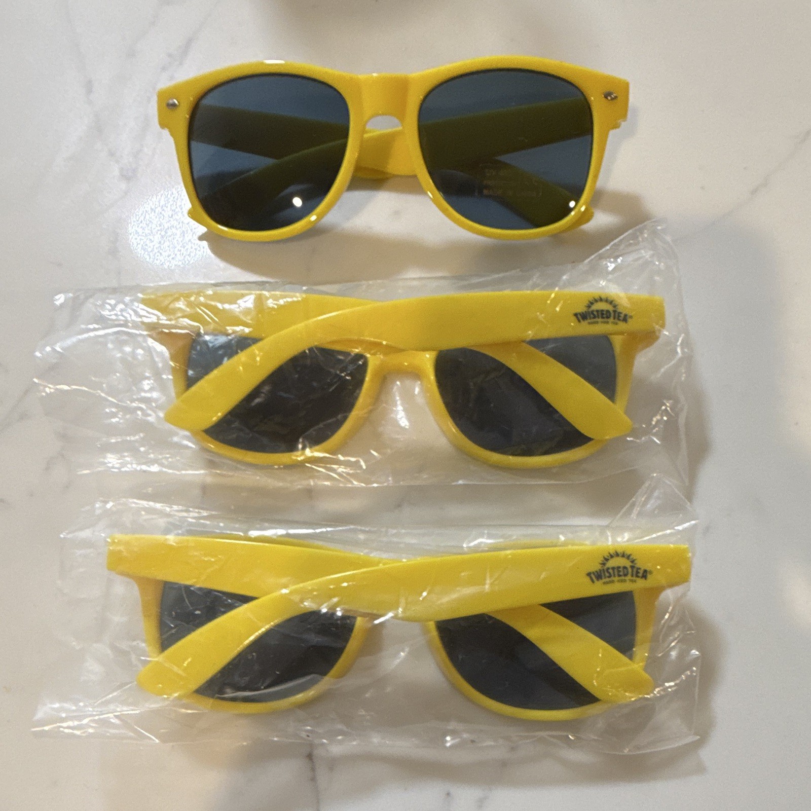 Twisted Tea Sunglasses Yellow Plastic Frame Black Lenses UV400 3pc