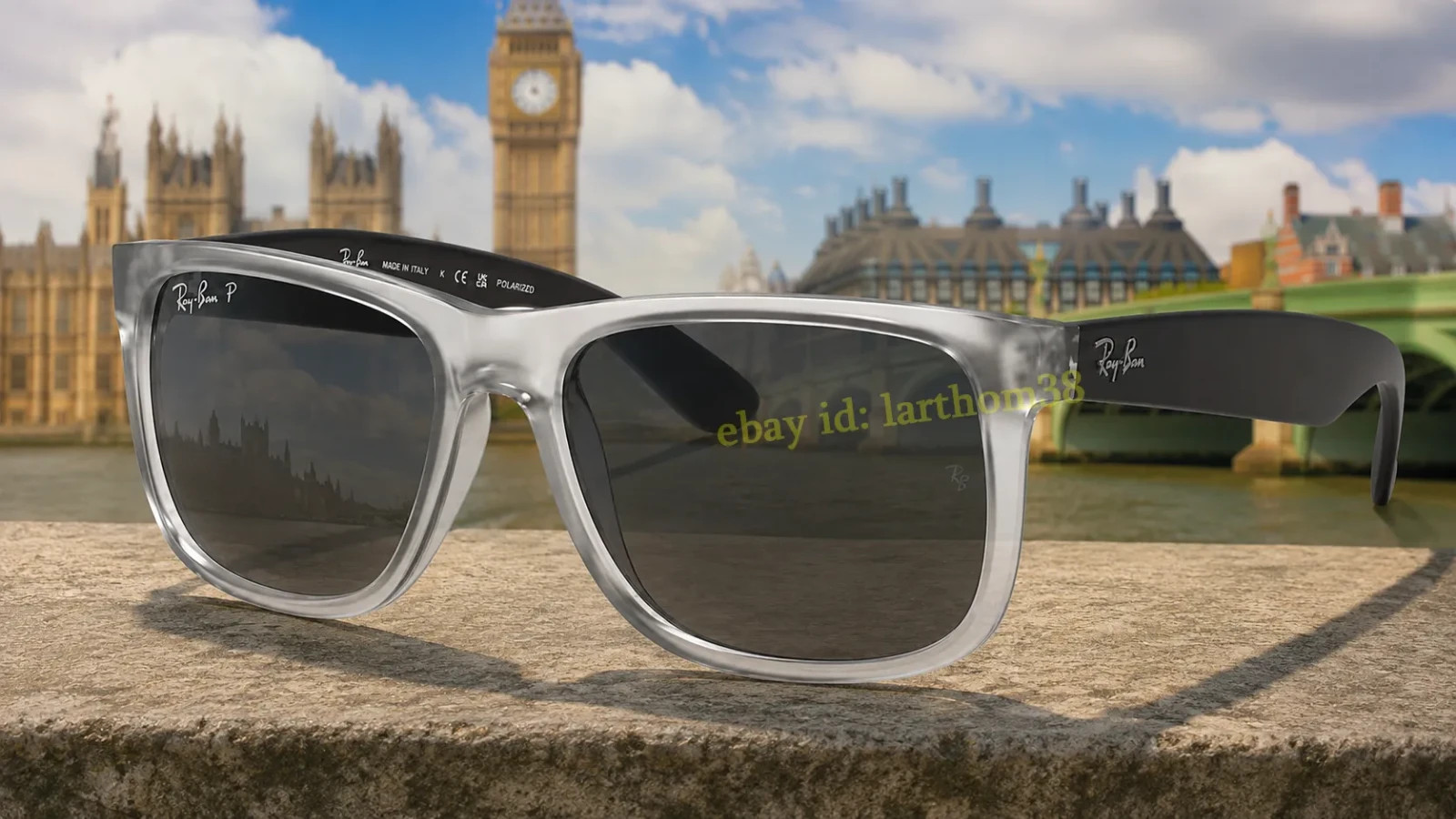Ray-Ban RB4165 Justin Polarized Square Sunglasses Grey Matte Transparent 54mm 3P