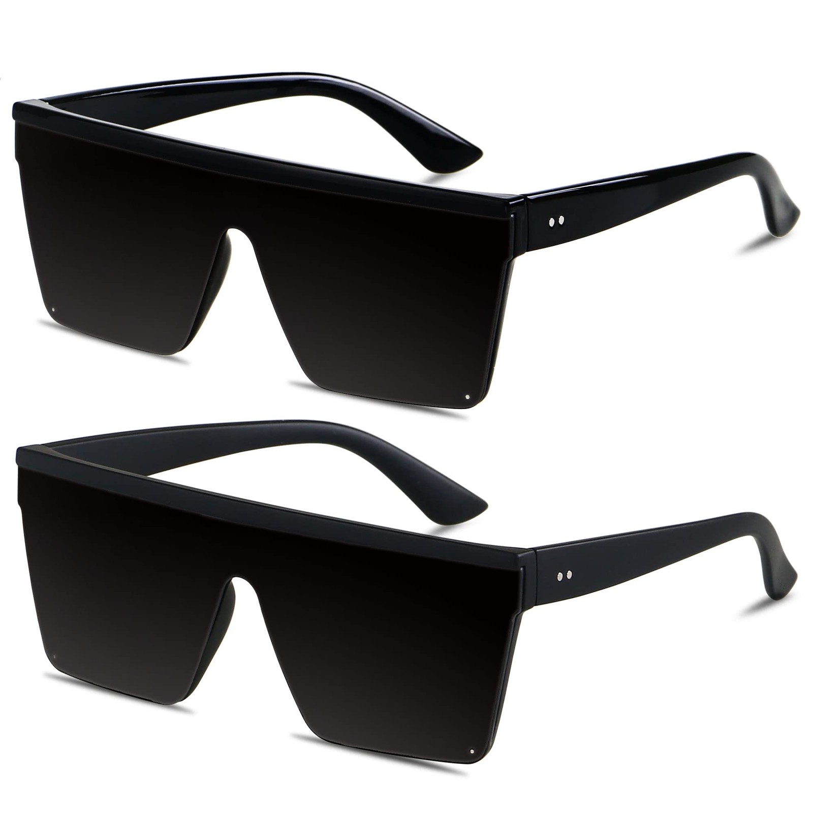 LYZOIT Super Dark Black Square Oversized Sunglasses for Women Men Flat Top