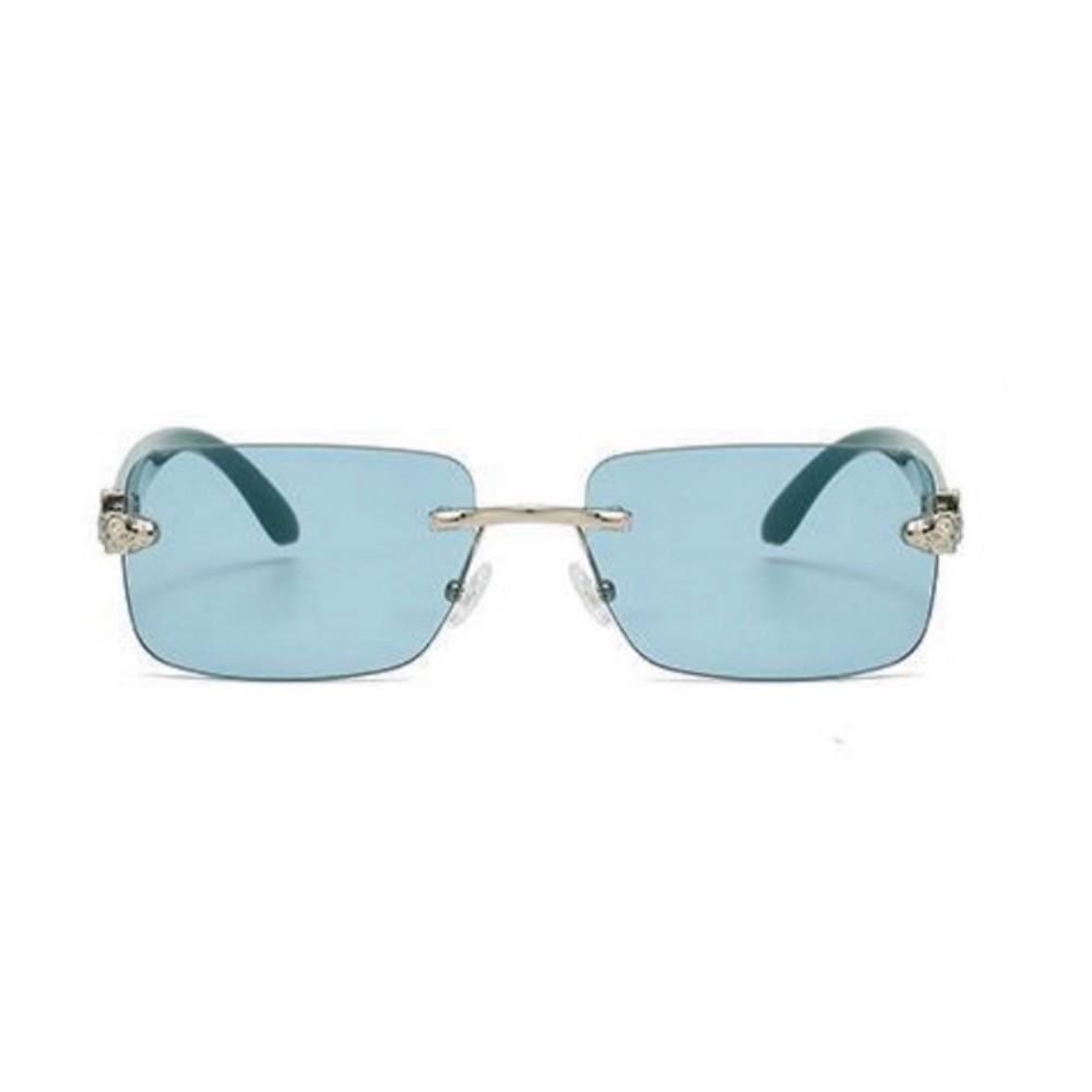 Mens Leopard Head Turquoise Tint Rimless Gold Frame Hip Hop Buffs Sunglasses