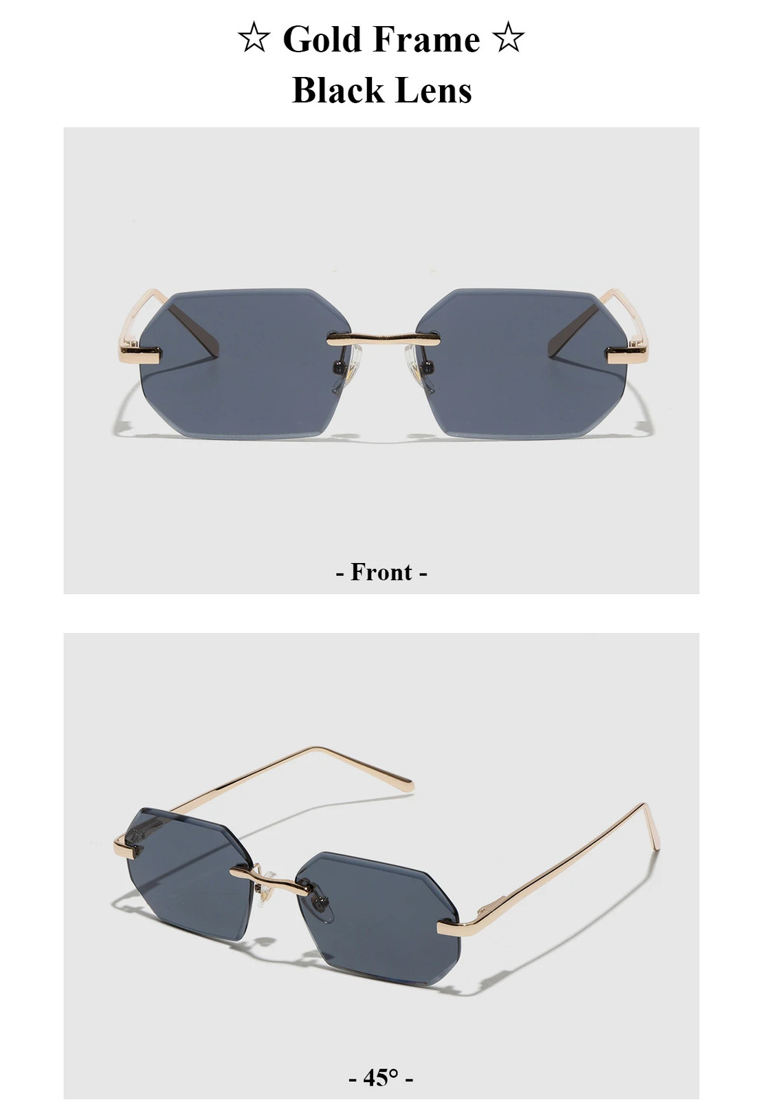 Rimless Sunglasses Diamond Cut Lens Unisex UV400 Metal Casual Wear Style