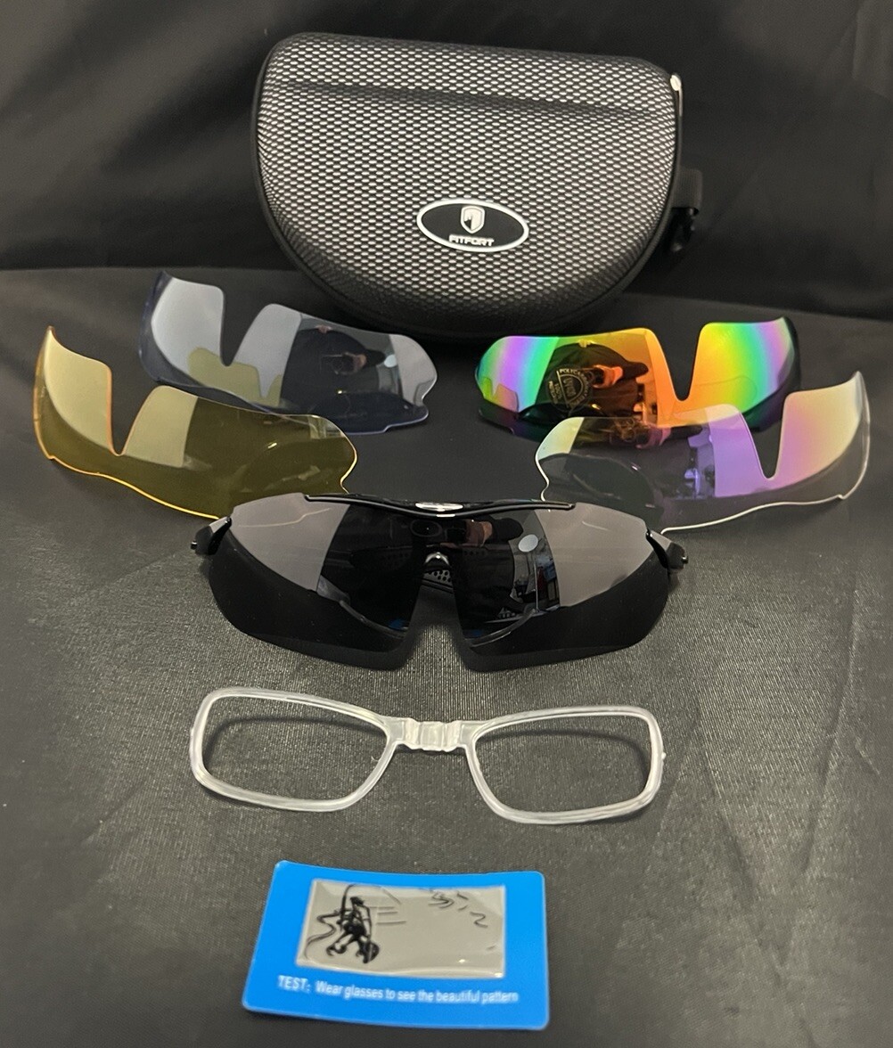 FITFORT Protective Sunglasses 5 Interchangeable Lenses NWOT UV400 Hi-Vis Blue +