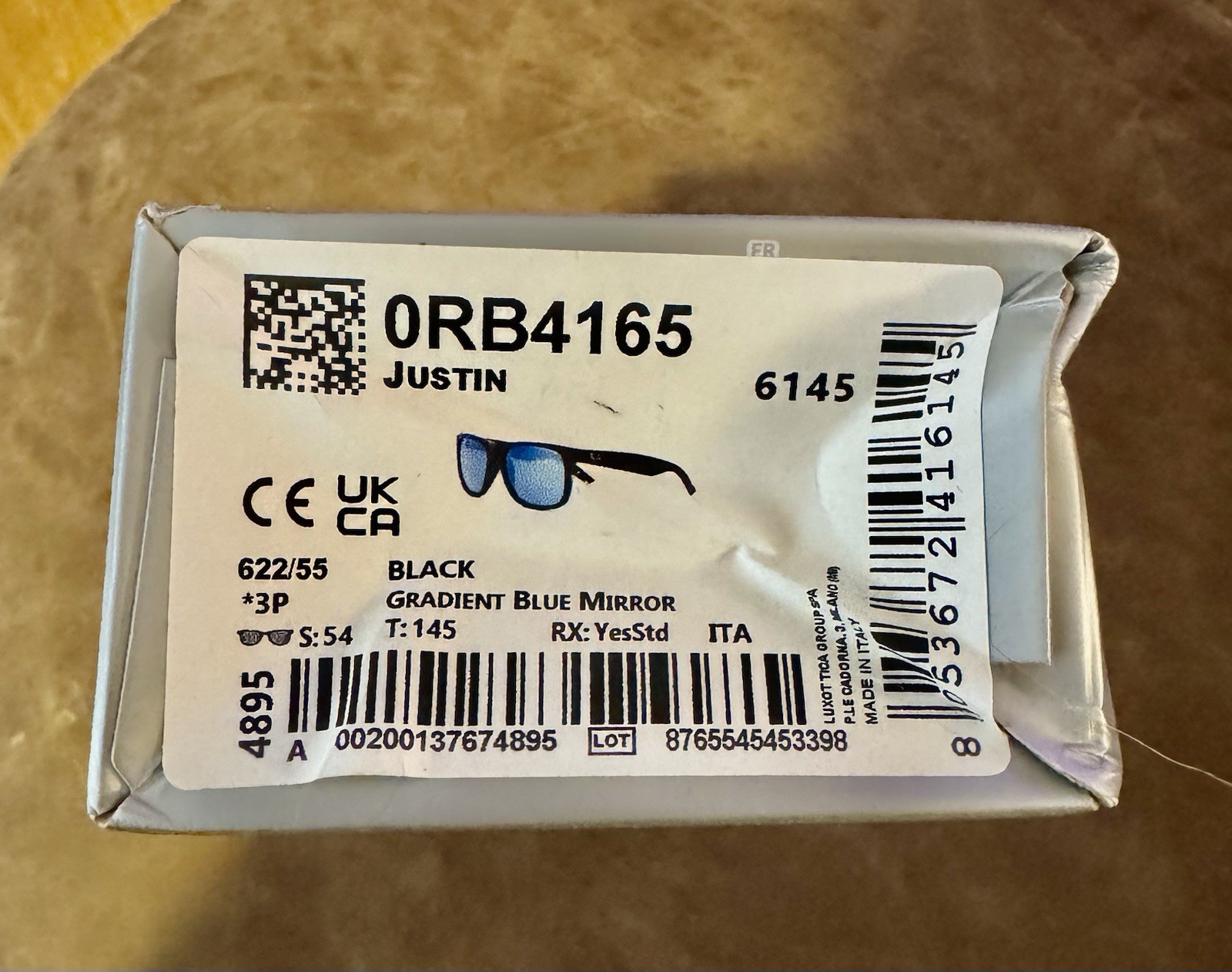 NWT Ray-Ban “Justin” RB4165 Matte Rubber Black Gradient Blue Mirror Polarized