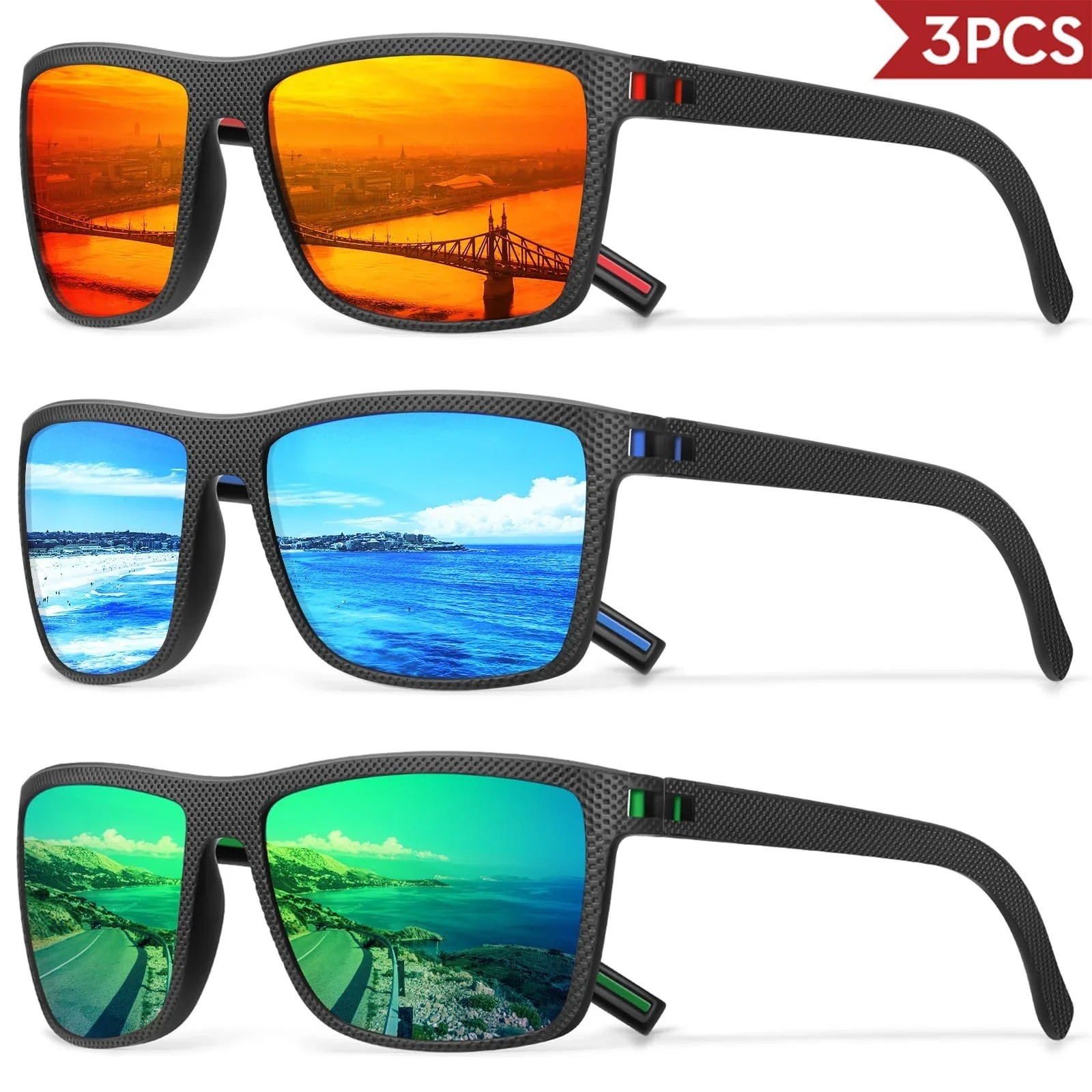 3 Packs Polarized Sunglasses for Men, Lightweight Sun Glasses with UV Protection
