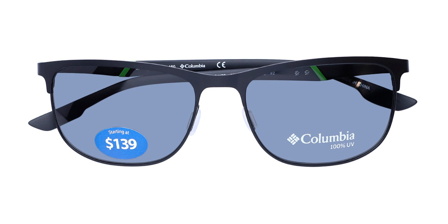 NEW COLUMBIA C117S SUNGLASSES 59-18-150 002 FULL-RIM MENS BLACK RECTANGULAR