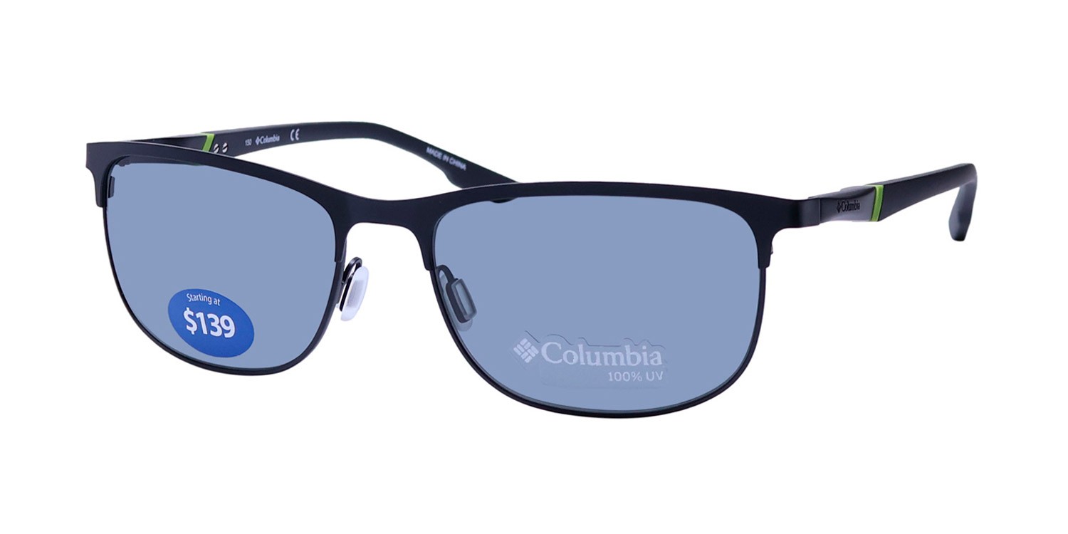 NEW COLUMBIA C117S SUNGLASSES 59-18-150 002 FULL-RIM MENS BLACK RECTANGULAR