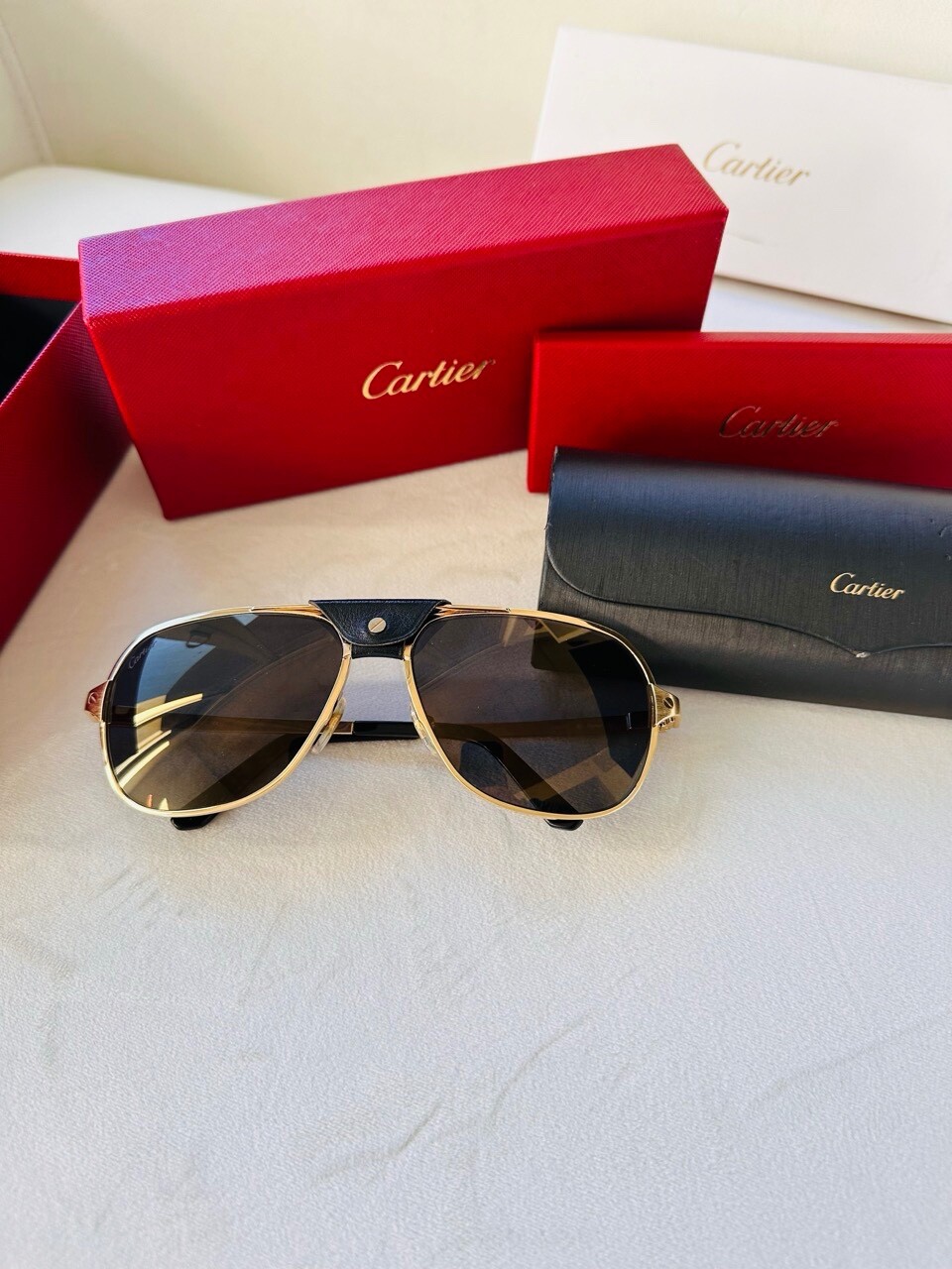 Cartier Santos De Cartier Polarized Grey Flash Mirror Navigator Men’s Sunglasses