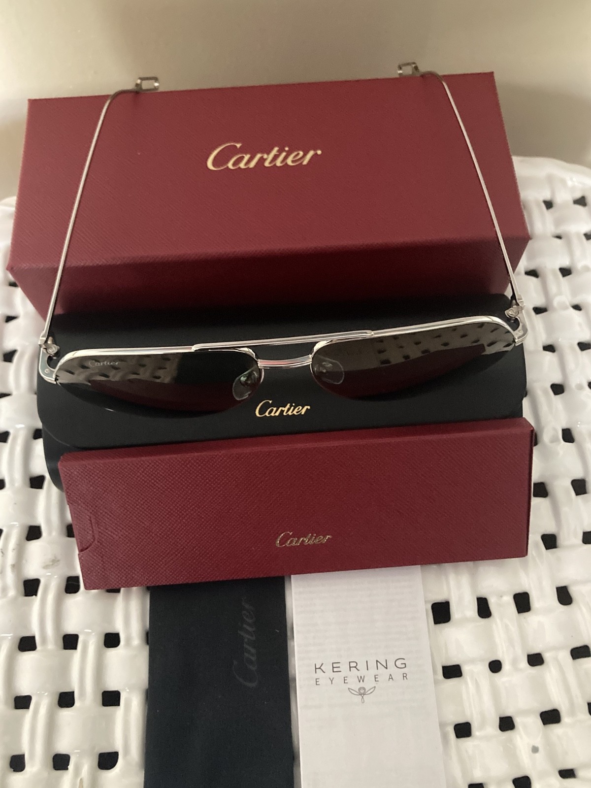 Cartier CT0110S 004 Aviator Sunglasses Silver Full Set Made in France