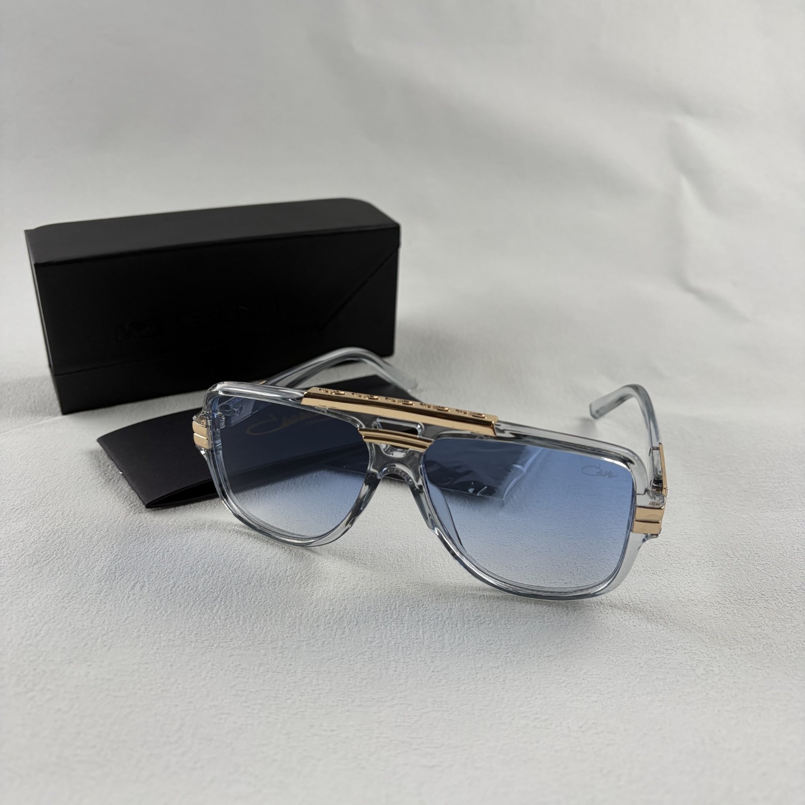 Cazal Square Sunglasses Clear Frame Blue Gradient Lens Men’s Women’s w/Box