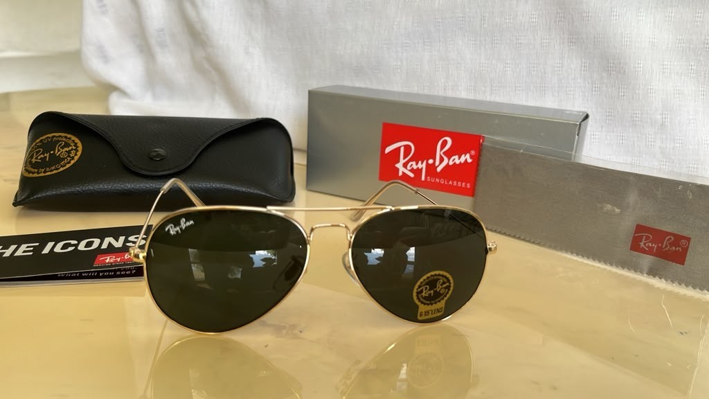 Ray-Ban RB3025 58mm Aviator Pilot Sunglasses, Gold Metal Frame, Grey Lenses Fast