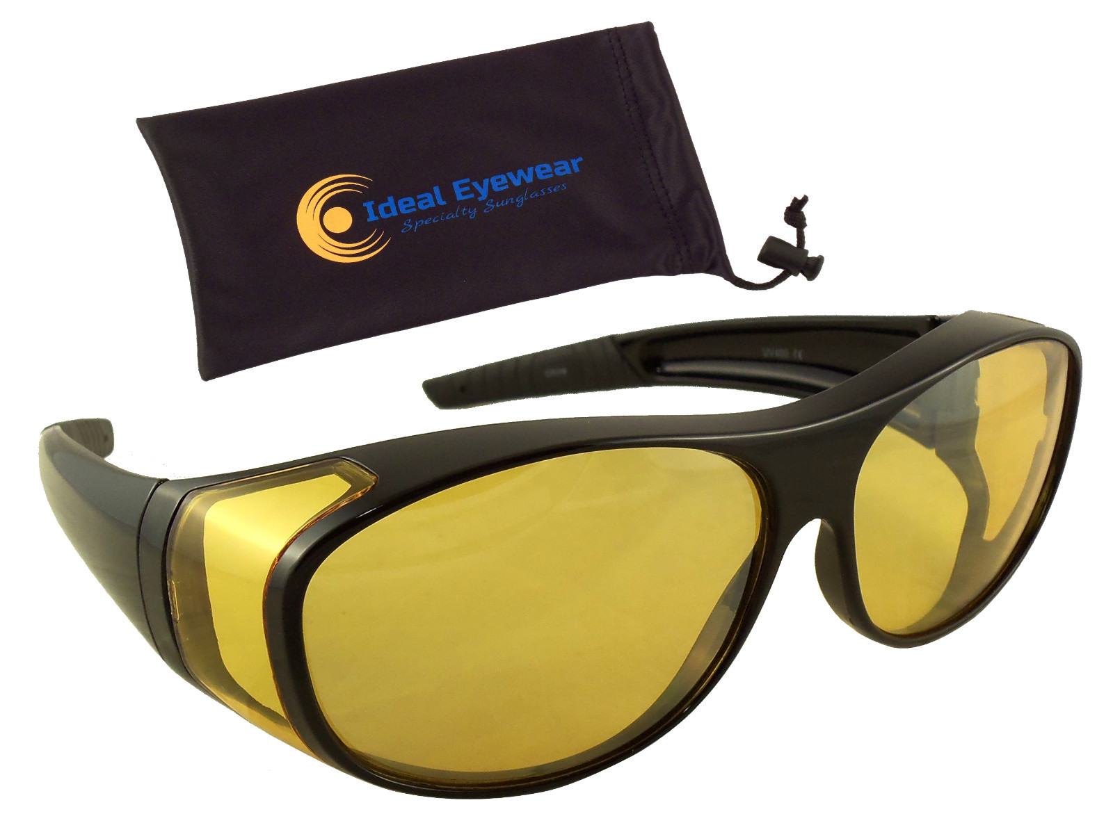 Night Driving Fit Over Glasses Yellow Lens Wear Over Cover Anti Glare Sunglasses