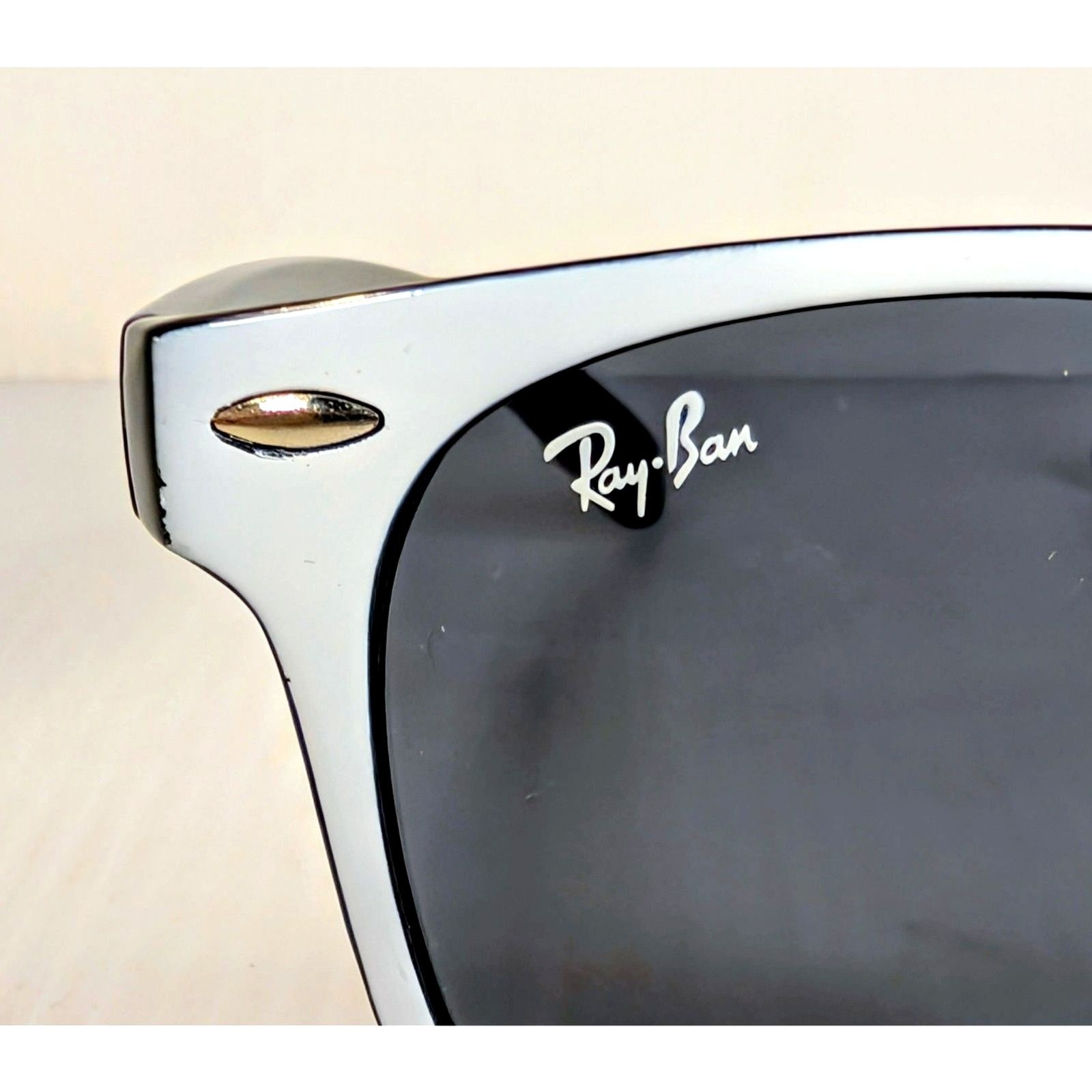 Vintage Ray-Ban Wayfarer Sunglasses White Black Frame Large Italy