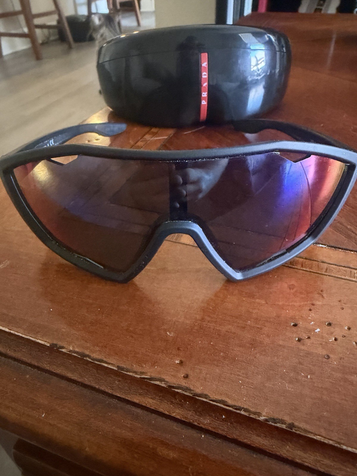 Prada Linea Rossa SPS10U DG0-9Q1 Shield Sunglasses Black Sport Active Italy
