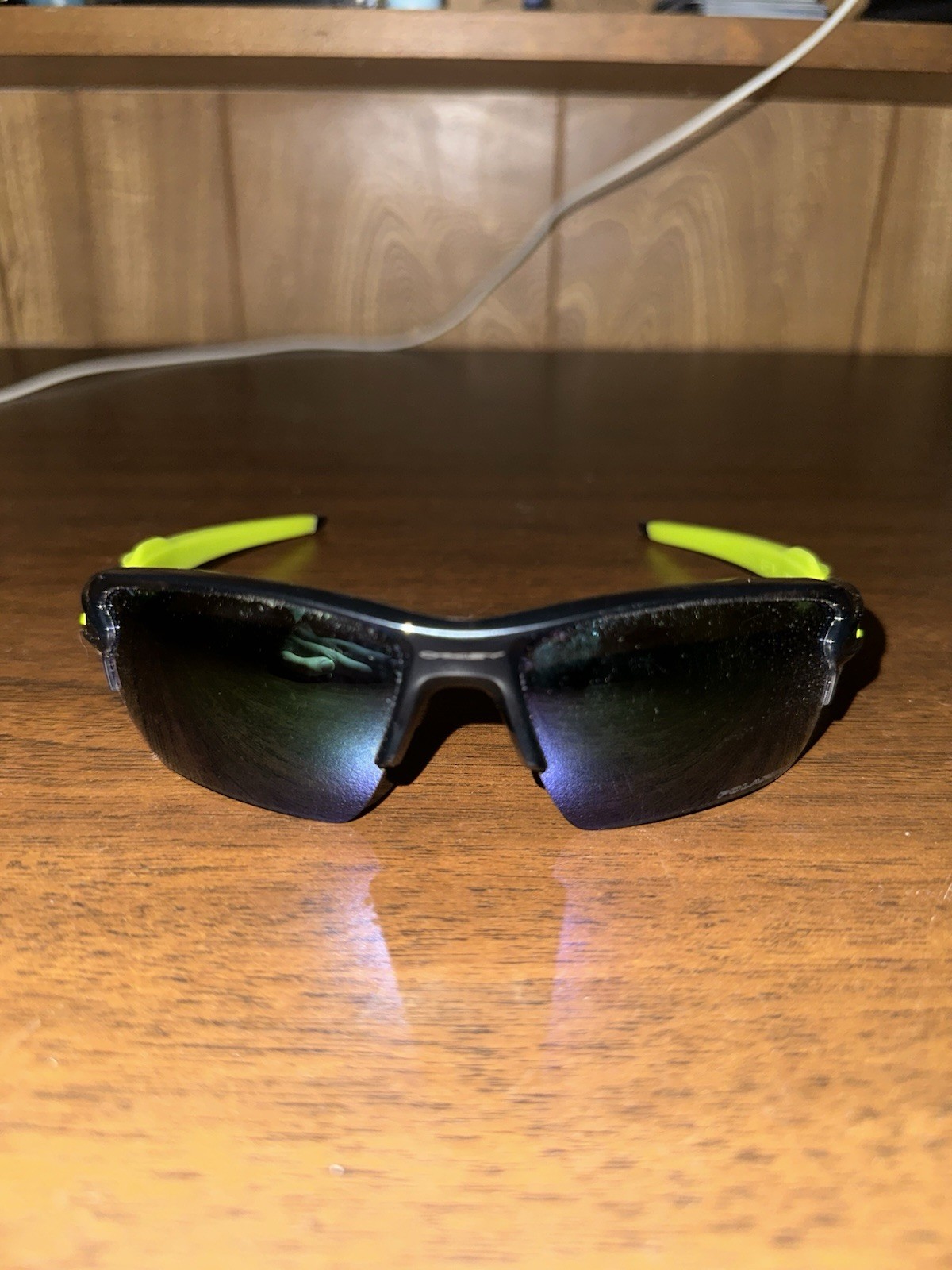 USED OAKLEY FLAK2.0 PRIZM MIRROR LENS GREEN BLACK SUNGLASSES