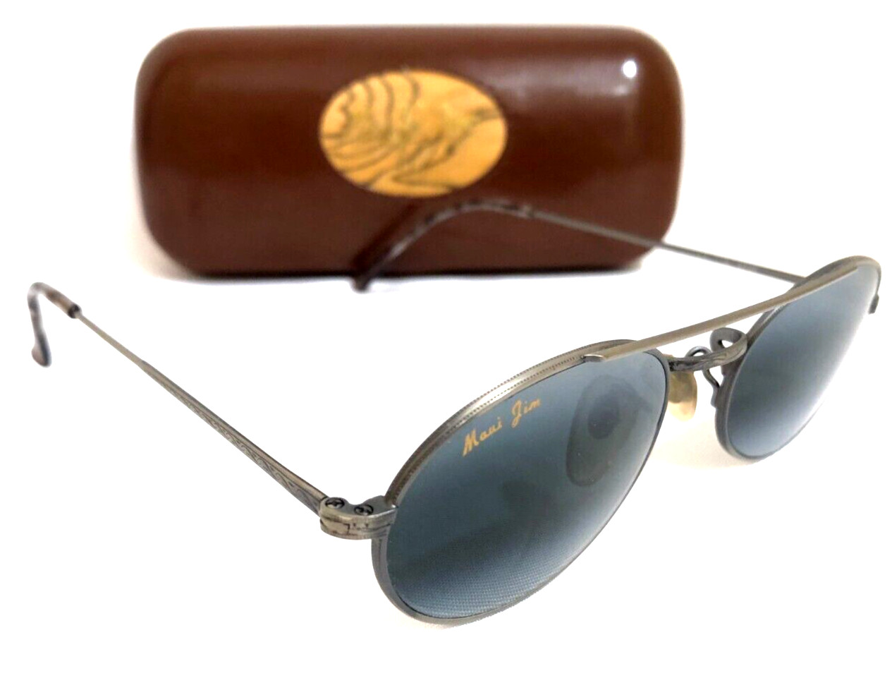MAUI JIM LAHAINA 176 SUNGLASSES Silver w/ Original Font Polarized Lenses Rare
