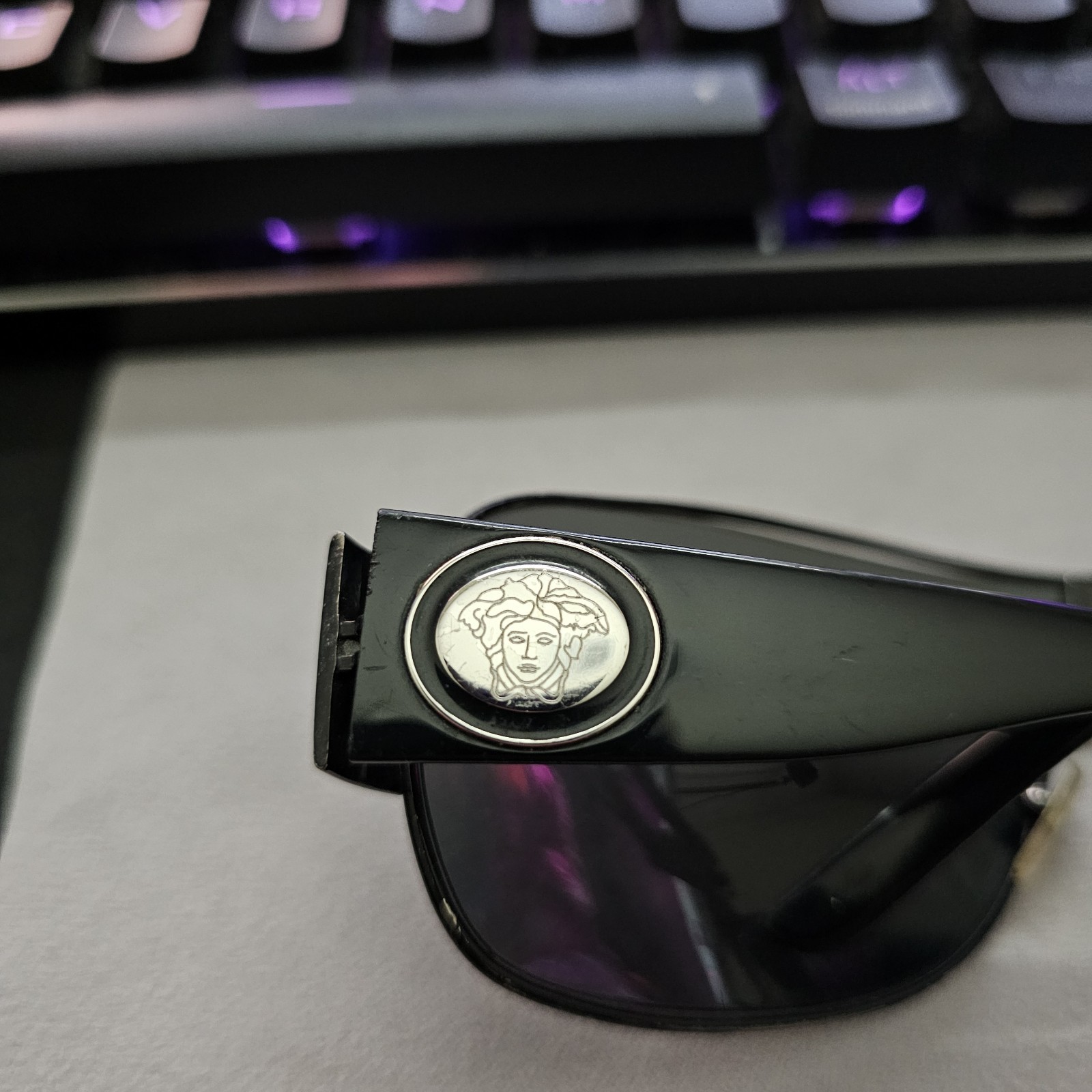 Versace Shield Sunglasses Black Frame Gray Mod 2101 1009/87 – Scuffed Lens