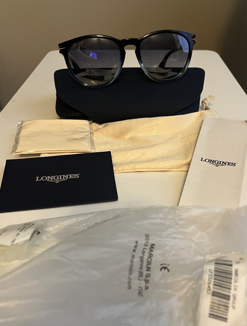 Longines LG0001-H/S 92X Round Sunglasses Blue Frame Gray Tinted Lenses 54-19