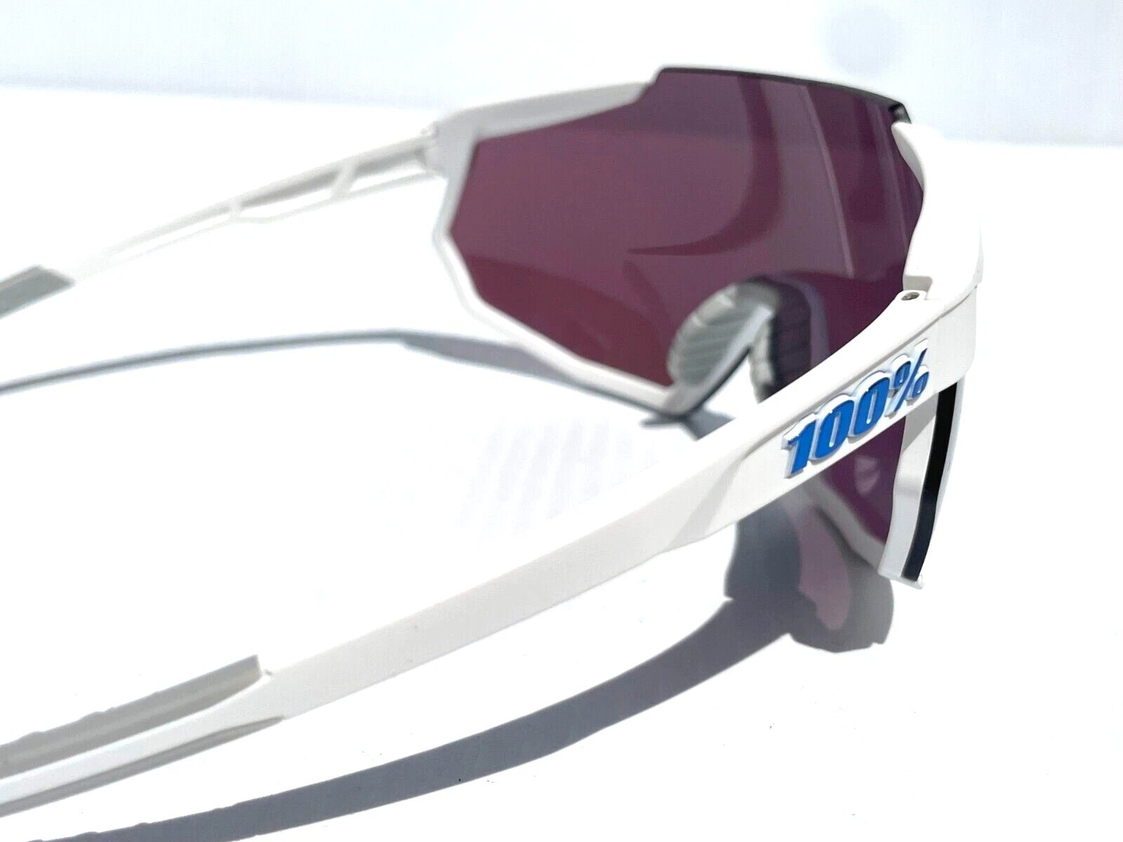 100% Percent RACETRAP 3.0 Matte White HiPER Blue Mirror Sunglass 60004-00001